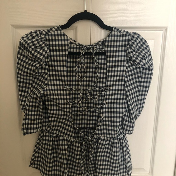 TOPSHOP Gingham Lace Up Puff Sleeve Blouse - Picture 5 of 5